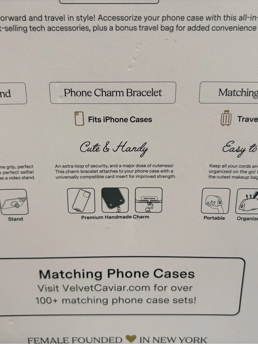 NIB Velvet Caviar Tan and White Check Phone Accessory Set with Gold Charm